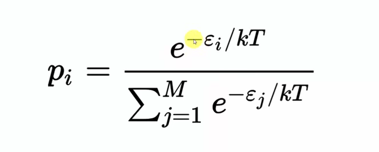 p_i表示状态i, e是能量, k是常数, T是温度